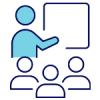 Icon of three people in front of someone teaching them.