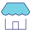 blue and white icon of hope front with door and roof.