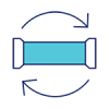 Graphic icon of blue pipe with two arrows circling outside of the pipe.