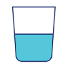 Graphic icon of water glass half full of water.
